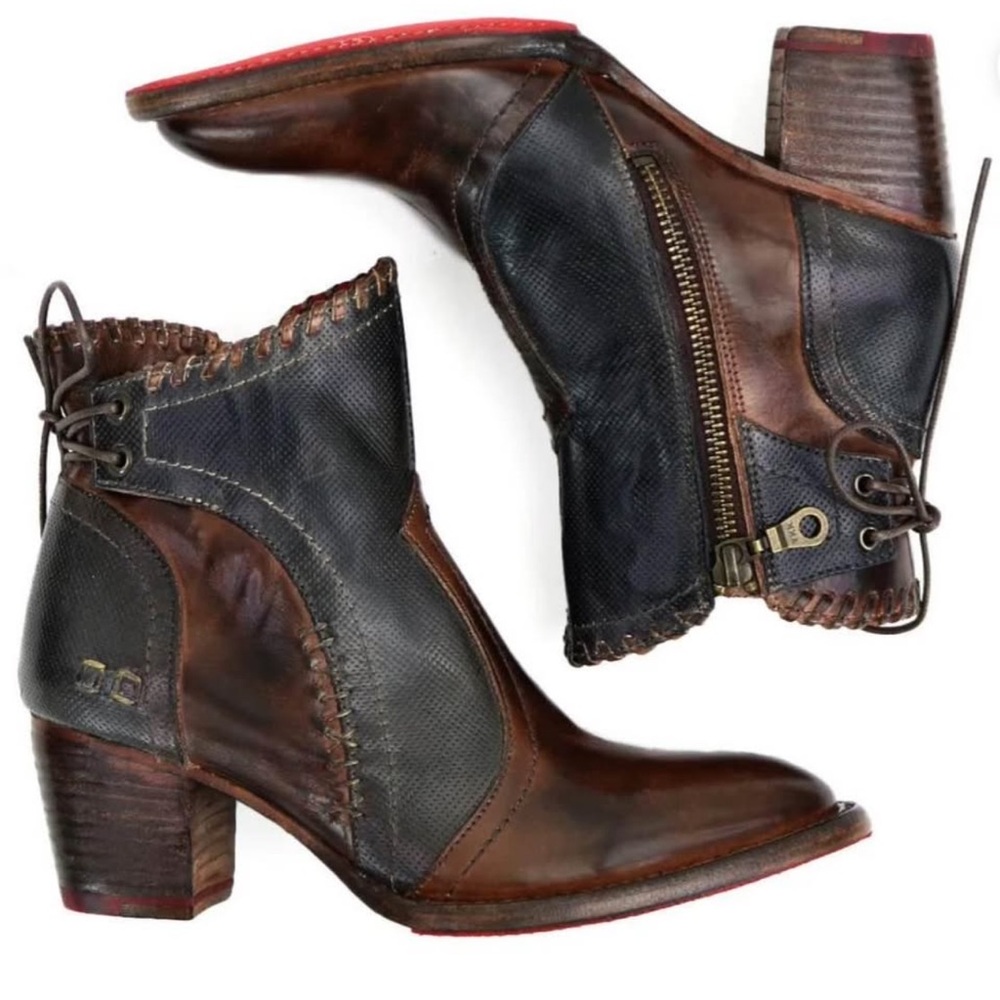 Bed Stu Two-Tone Leather Ankle Boots